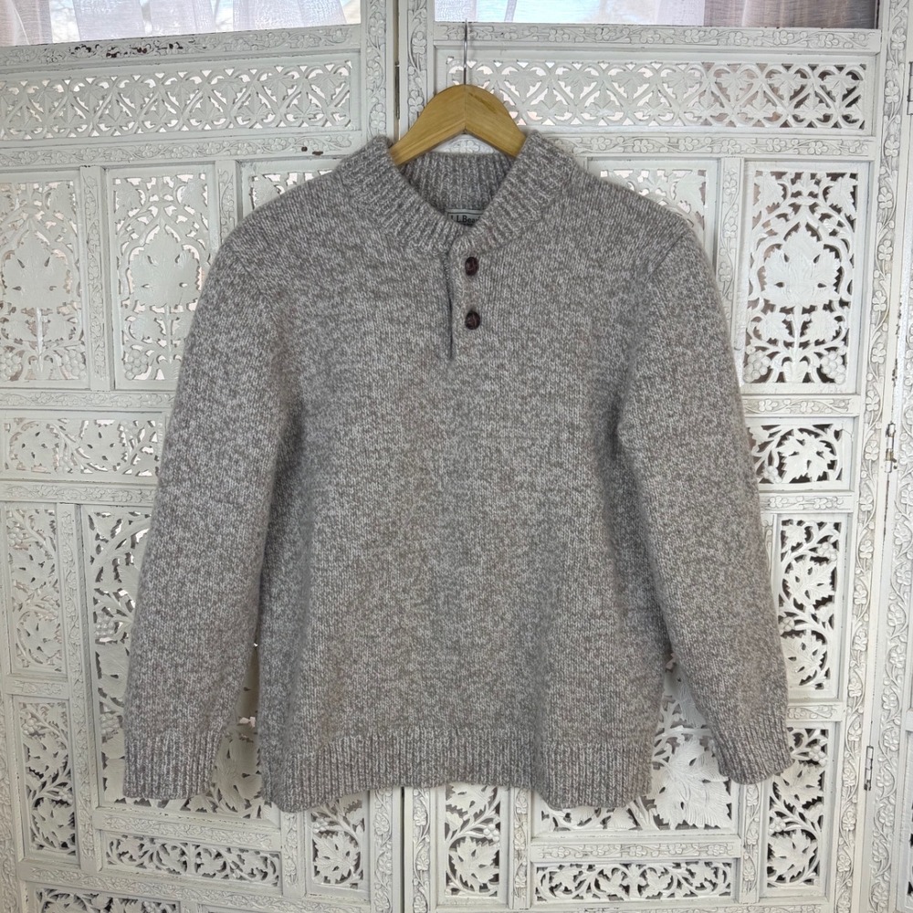 Vtg LL Bean Gray Lambswool Henley Sweater Womens‎ L Retro Cozy Fisherman